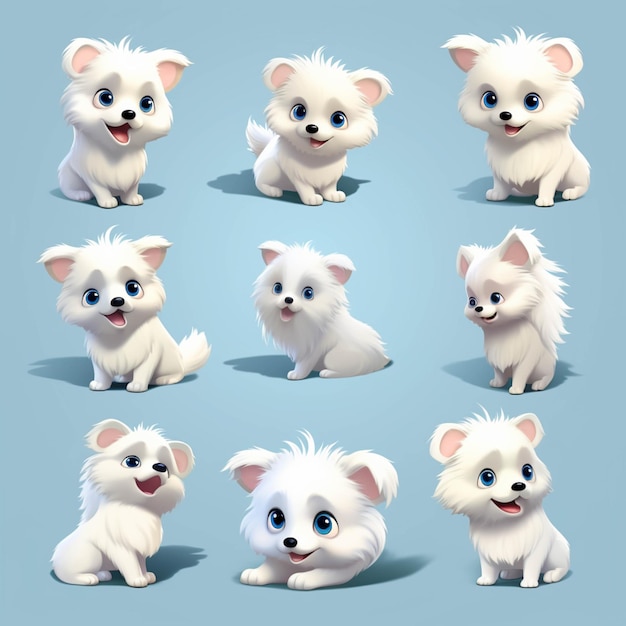 Image arrafée d'un chien blanc avec différentes expressions génératives ai