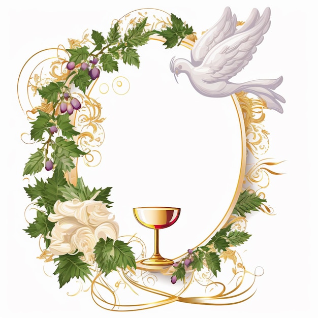 image arrafée d'une colombe blanche avec un calice d'or et des raisins génératifs ai