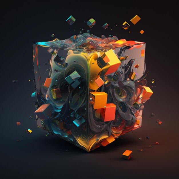 Image arrafée d'un cube avec beaucoup de cubes colorés génératifs ai