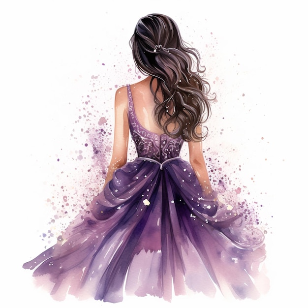 image arrafée d'une femme dans une robe violette avec des cheveux longs