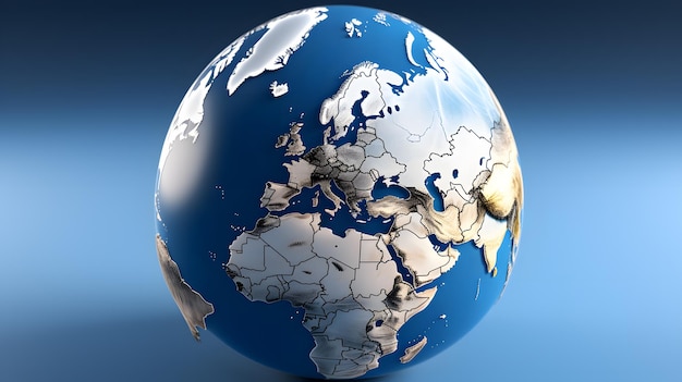 image arrafée d'un globe bleu et blanc avec une carte du monde IA générative