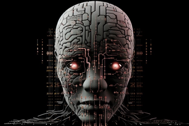image arrafée d'une tête humaine avec un circuit en arrière-plan