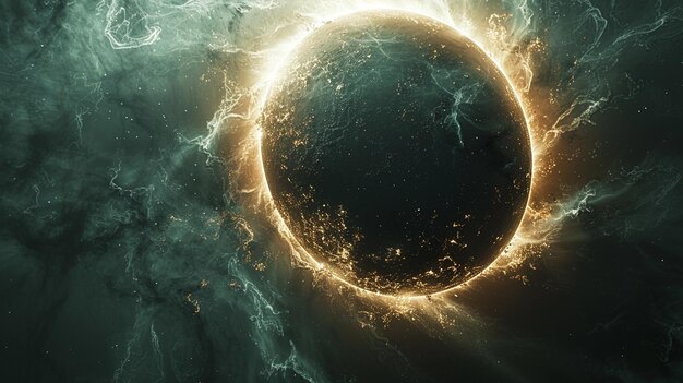 image arrafée d'un trou noir avec un anneau de feu brillant