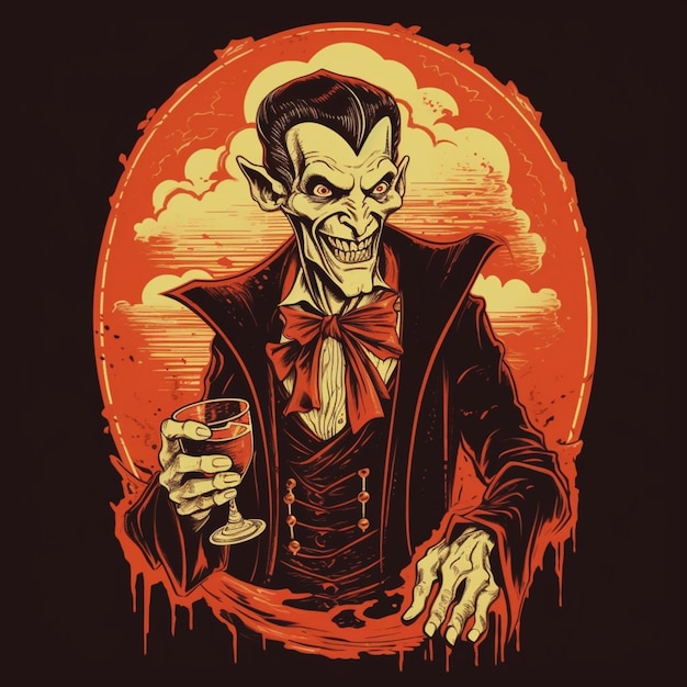 image arrafée d'un vampire tenant un verre de vin génératif ai