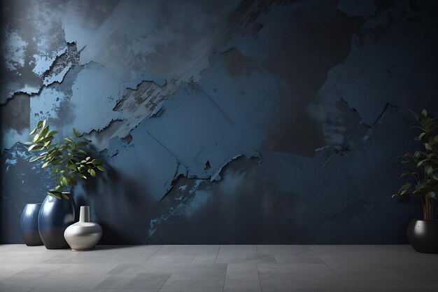 Image d'arrière-plan du plâtre texturé sur le mur dans des tons noirs bleu foncé dans un style grunge 3d