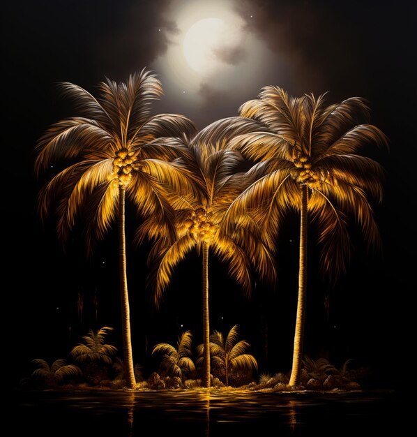 Photo image d'arrière-plan de palmiers la nuit au clair de lune