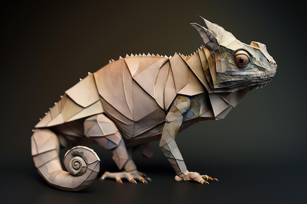 Image de l'art de l'origami en papier Caméléon en papier fait main Reptile Animsl illustration générative AI