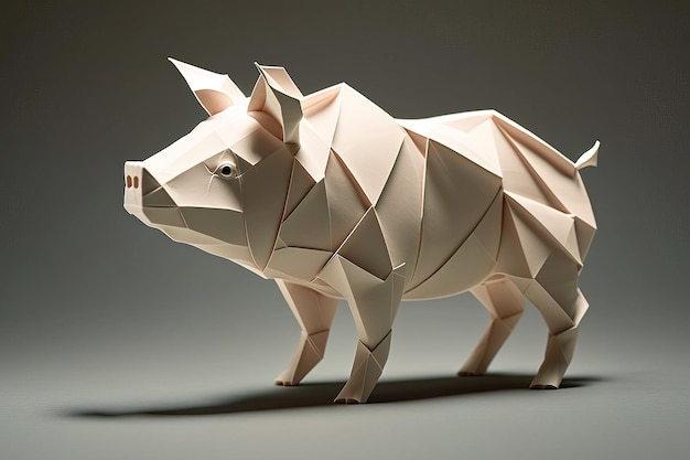 Image de l'art de l'origami en papier Cochon en papier fait à la main Illustration d'animaux de la ferme IA générative