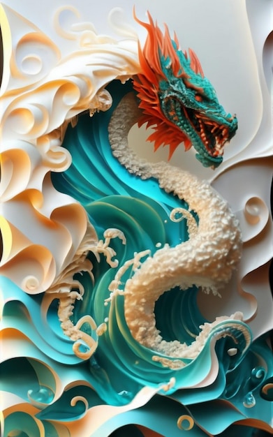 Image d'art origami en papier fait à la main dragon brun en papier