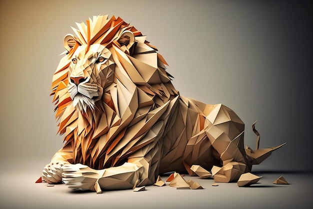 Image de l'art de l'origami en papier Lion en papier fait main Illustration de la faune AI générative