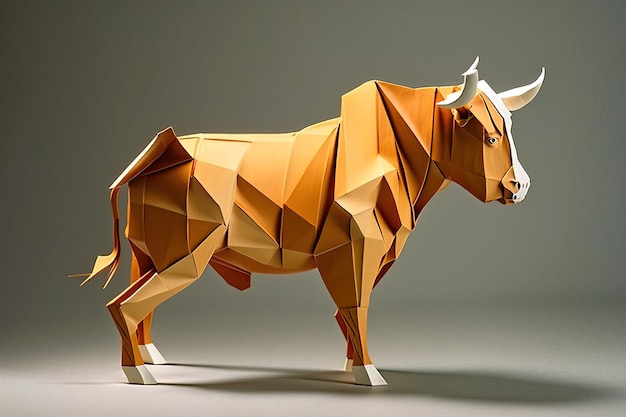 Image de l'art de l'origami en papier Vache en papier faite à la main Illustration d'animal de ferme IA générative