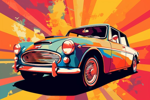 Une image d'art pop d'une voiture vintage