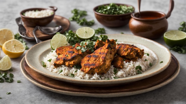 image d'une assiette remplie d'un tandoori de poulet indien savoureux sur un blanc propre et croustillant