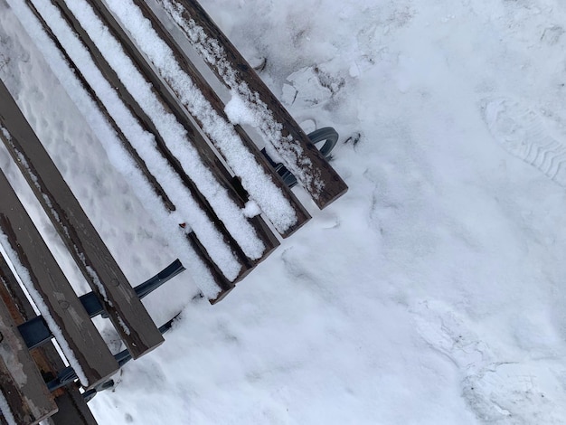 Image de bancs de ville enneigés après une chute de neige