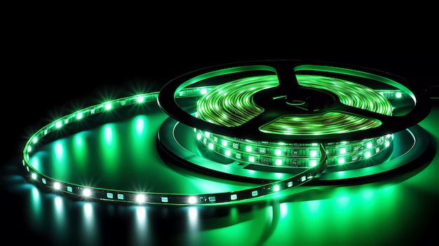 Image d'une bande LED verte dans une pièce sombre