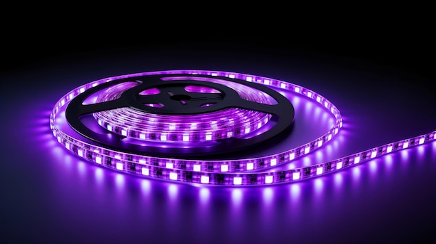 Image d'une bande LED violette dans une pièce sombre