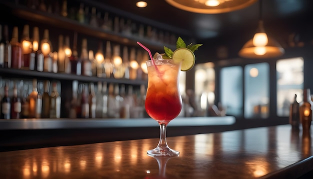 une image d'un bar à cocktails diffus et flou