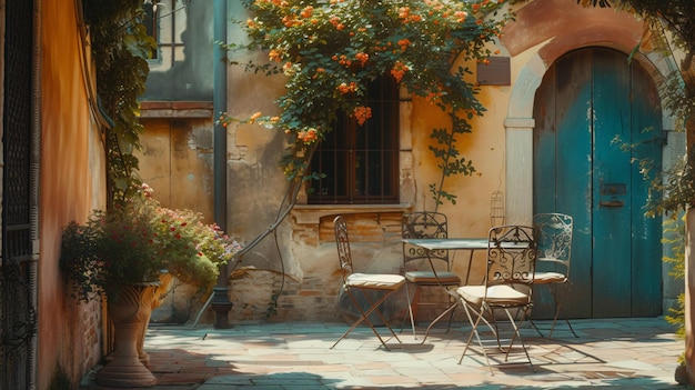 Photo une image d'un bâtiment avec une plante avec des fleurs d'orange