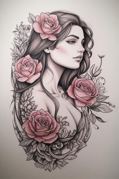 Image d'une belle femme entourée de roses