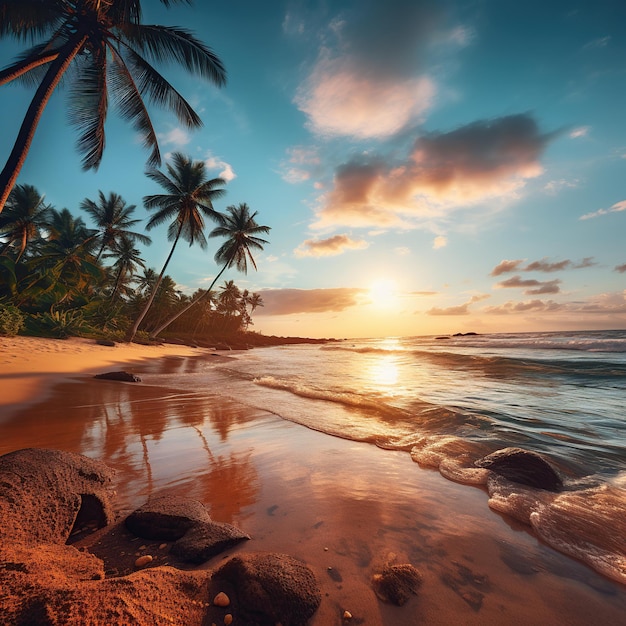 une image d'une belle plage avec du coco.