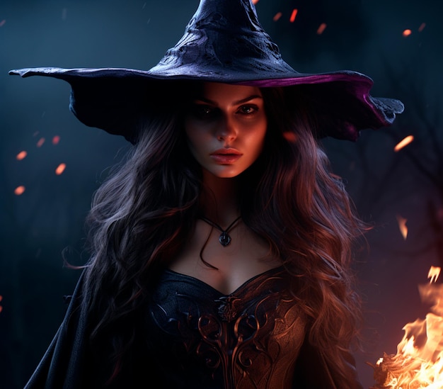 L'image d'une belle sorcière joyeuse d'Halloween