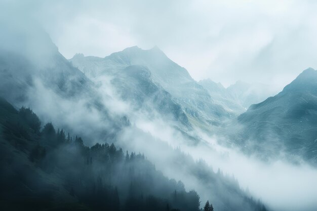 Photo une image de belles montagnes dans un brouillard