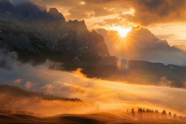 une image de belles montagnes dans un brouillard