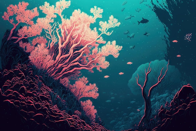 Image bicolore décolorée d'un récif corallien sous-marin