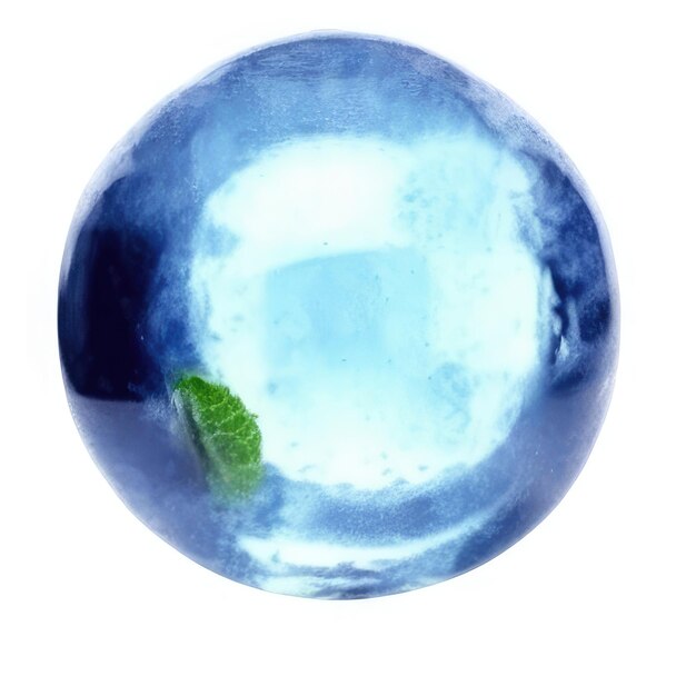 Une image bleue et blanche d’un globe avec une feuille verte dessus.