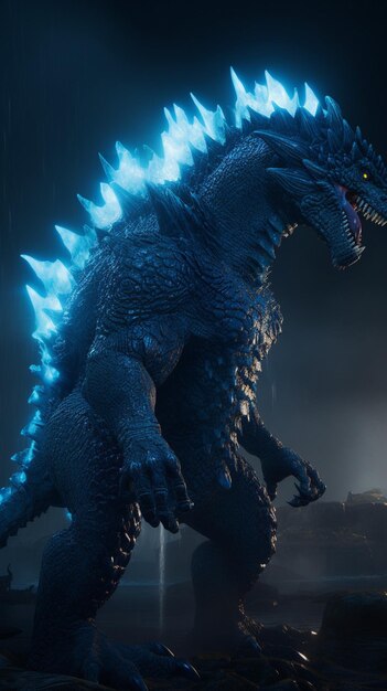 L'image bleue d'un godzilla bleu avec la foudre est une belle image créée par Ai.