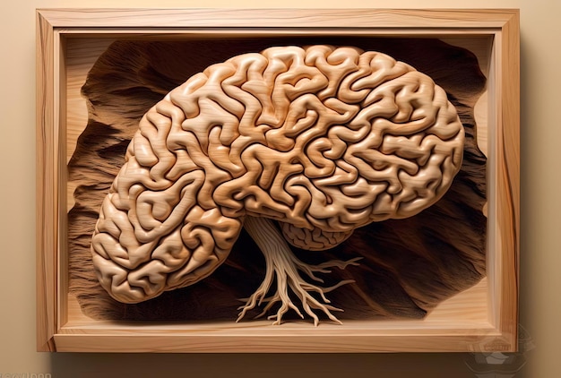 une image en bois représente un cerveau dans le style d'une précision hyperréaliste