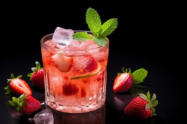 Une image d'une boisson de fraise avec des fraises et des fraises