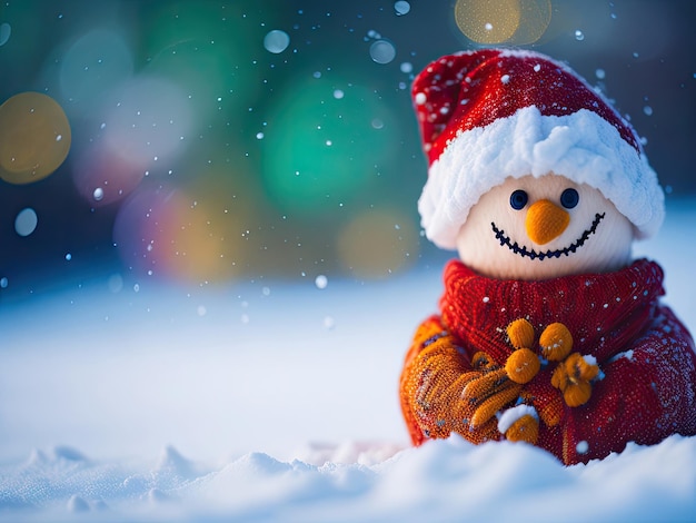 Image d'un bonhomme de neige coloré fond bokeh pointu ai génératif