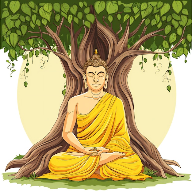 Une image d'un Bouddha assis sous un arbre Art vectoriel pour le festival de Bouddha Jayanti Arrière-plan