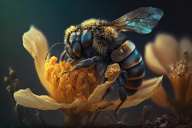 Image d'un bourdon en train de sucer le nectar d'une fleur Insecte Illustration AI générative