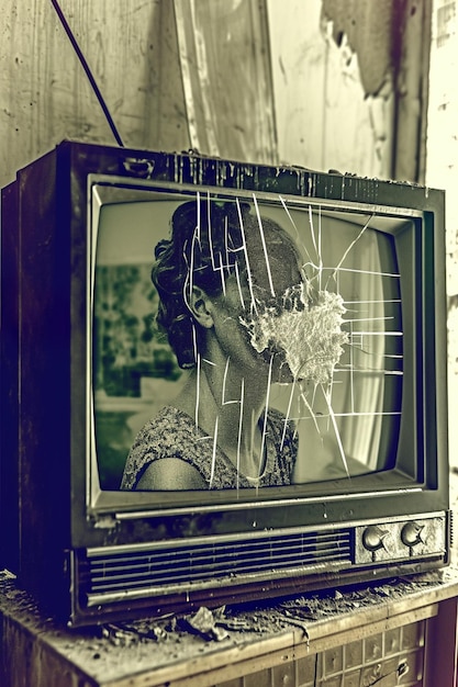 Une image bruyante d'une télévision des années 1970 dans le style des visuels rétro esthétique vintage