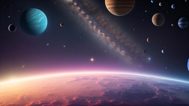 Une image captivante d'une vue des planètes et du soleil AI Generative
