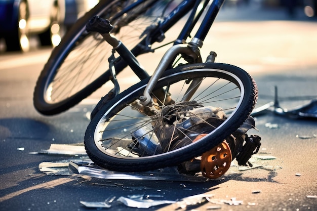Une image en capturant les conséquences d'un accident de vélo sur une route urbaine AI générative