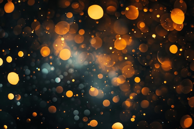 Une image capturant la lueur brumeuse des lumières jaunes contre un fond noir Lumières bokeh floues sur un fond noir ordinaire Généré par l'IA