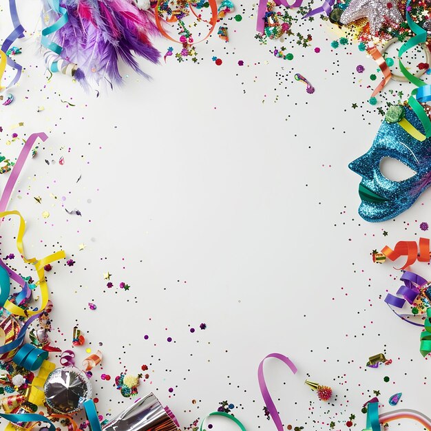 Photo une image d'un carnaval avec un fond blanc et un cadre avec un groupe de plumes colorées