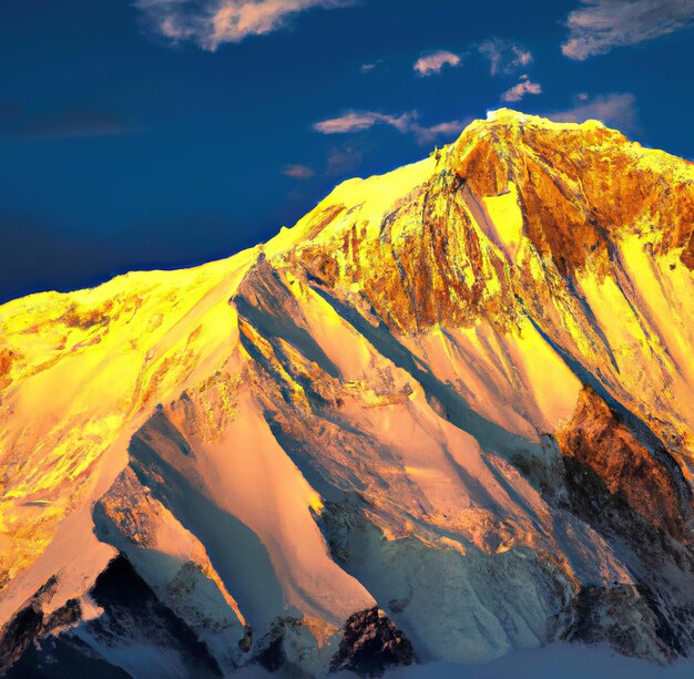 Image de la chaîne rocheuse des montagnes de l'himalaya avec des nuages et des sommets enneigés