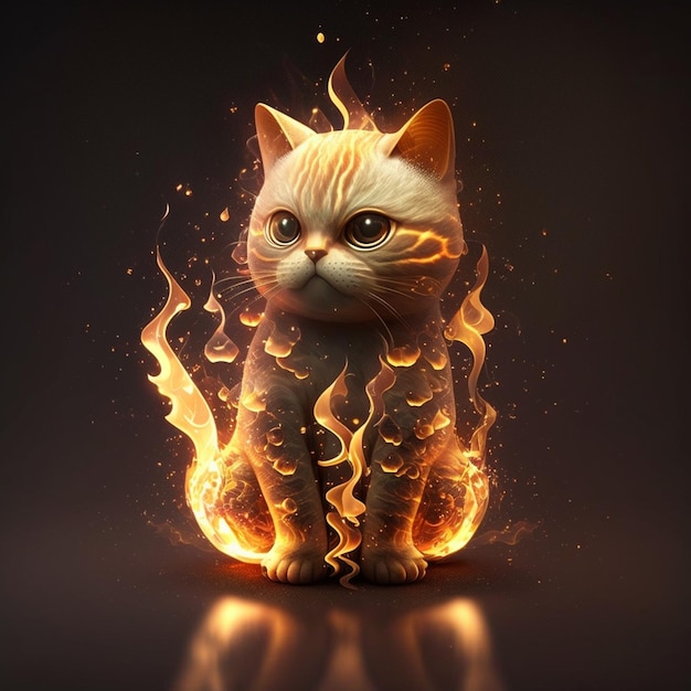 Une image d'un chat avec des flammes et les mots « chat » sur le devant.