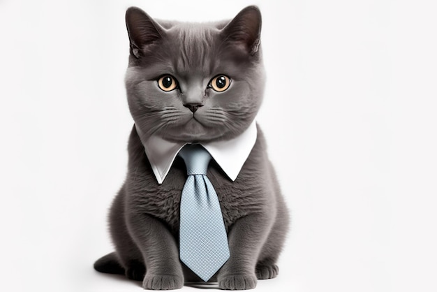 Photo image d'un chat gris portant une cravate superposée sur un fond blanc