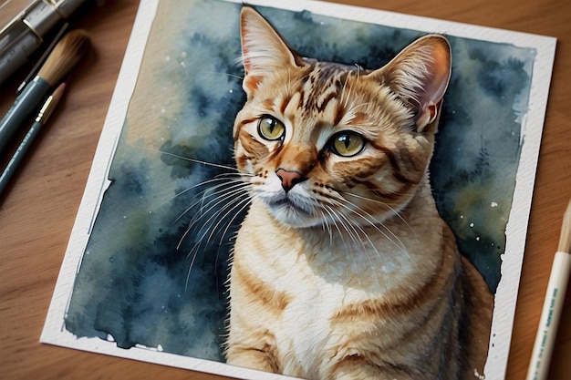 une image d'un chat qui a le titre de l'image sur elle portrait chat mini peinture personnalisée