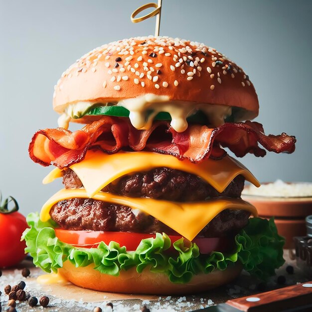 Photo image d'un cheeseburger avec du bacon