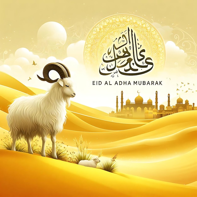 une image d'une chèvre avec des écritures arabes sur le dessus