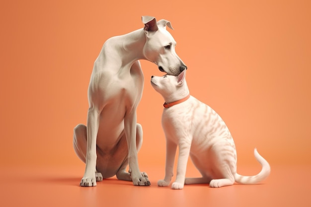 Image d'un chien et d'un chat montrant leur amour l'un pour l'autre Illustration d'animaux de compagnie AI générative