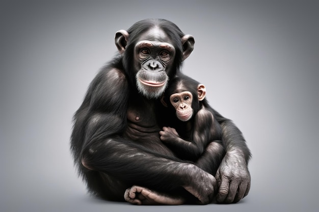 Image d'un chimpanzé montrant de l'amour l'un à l'autre Illustration d'animaux de la faune IA générative