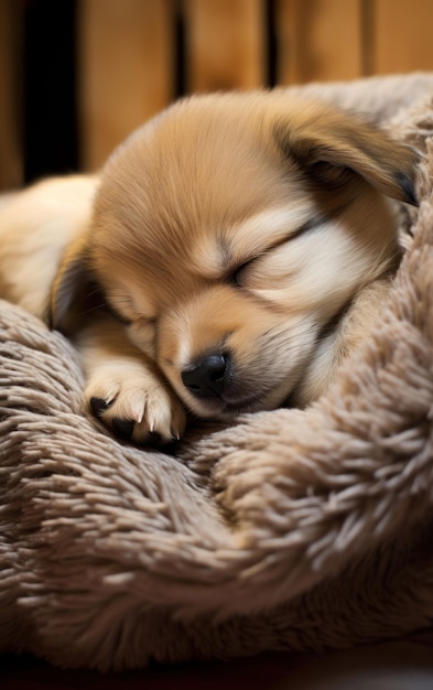 Une image d'un chiot en miniature qui dort