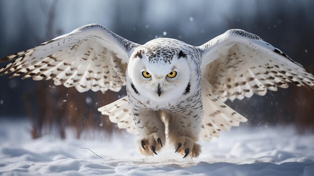 Photo une image d'une chouette neigeuse capturée en vol